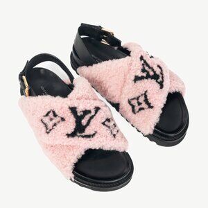 Louis Vuitton Paseo Pink Shearling Monogram Slingback Sandals